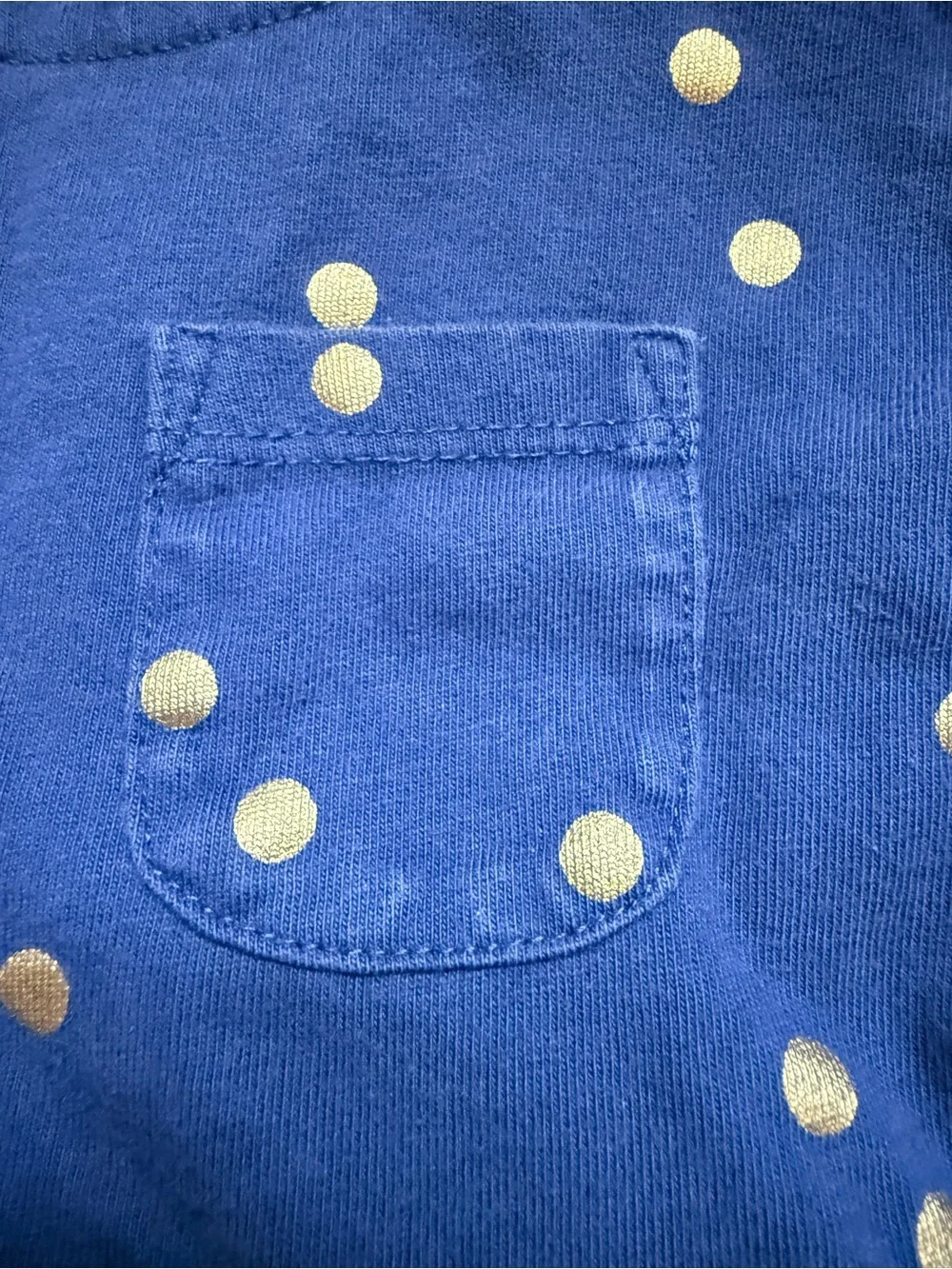 MiniBoden Girls' Blue dress with gold Polka Dot dress (size 5-6 years)